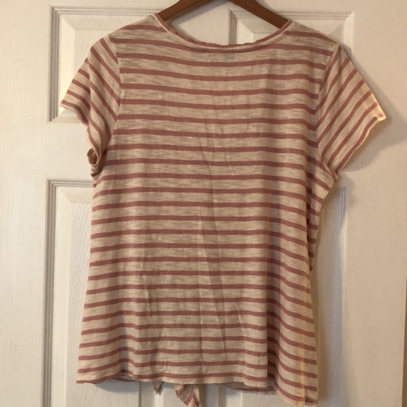 EXPRESS One Eleven Tie Front V-Neck Tee White | Pink Stripes - Picture 5 of 7